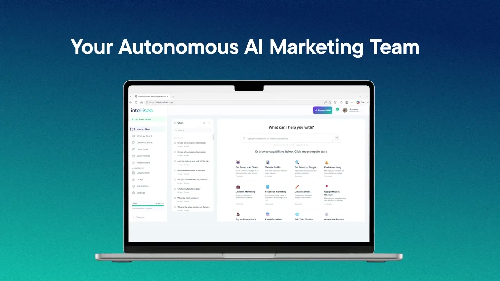 The Intellisea dashboard — your autonomous AI marketing team